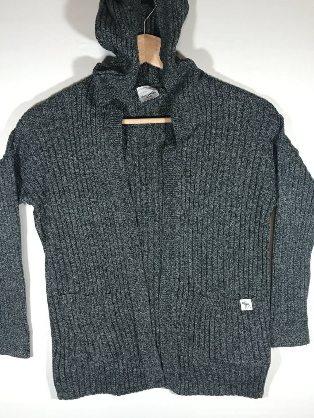 Abercrombie Kid's 7/8 Gray Long Sleeve Open Front Hoodie Cardigan Sweater